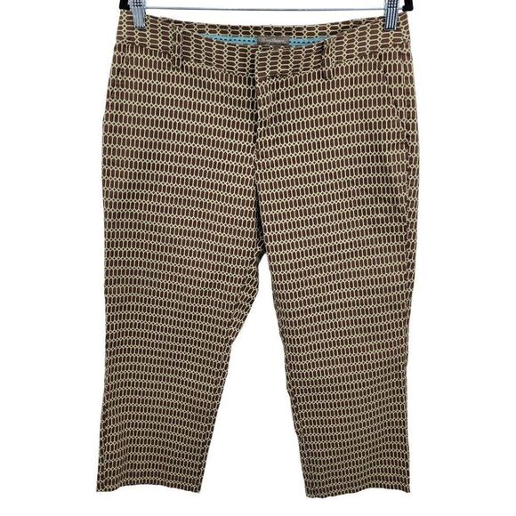 Tommy Bahama Capri Pants 12 Brown Mod Geometric Print Stretch Cotton Resort - Picture 1 of 13